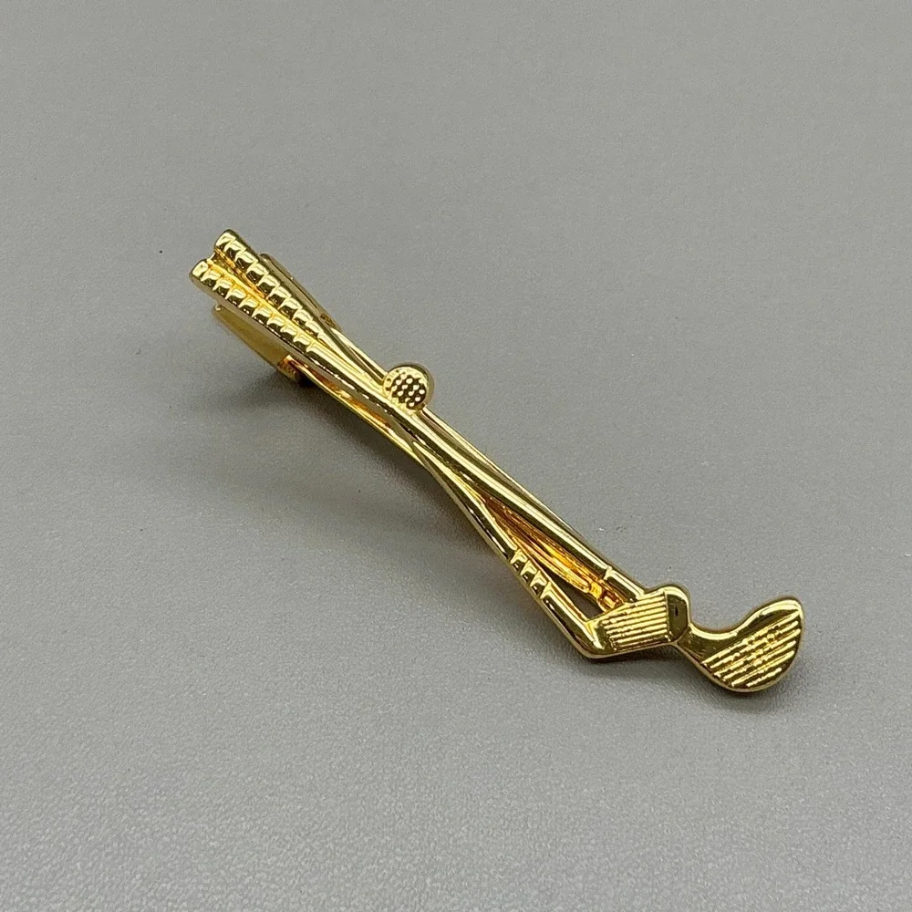 Vintage Gold Tone Golf Club Tie Clip Tie Bar Men's Novelty Sports Accessory